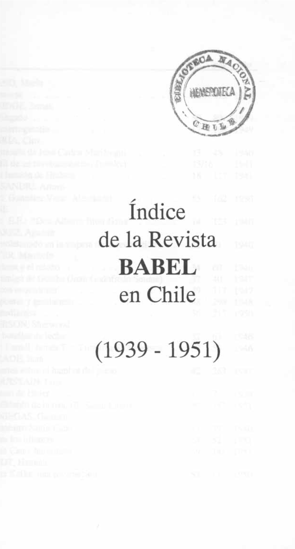 Índice De La Revista Babel En Chile (1939-1951)
