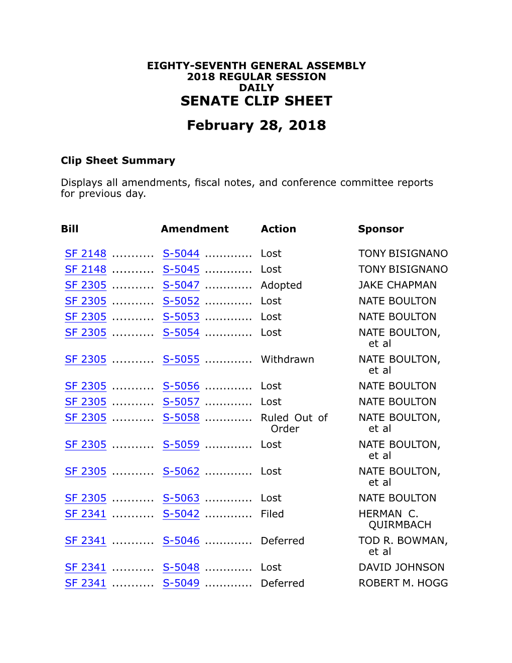 SENATE CLIP SHEET February 28, 2018