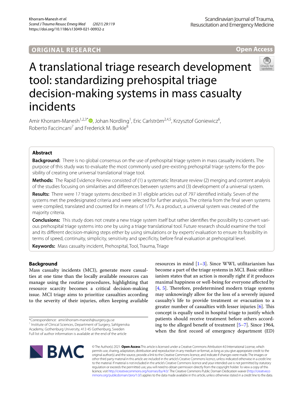 Standardizing Prehospital Triage Decision-Making Systems in Mass