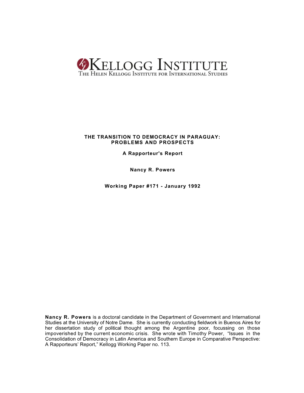 The Transition to Democracy in Paraguay: Problems and Prospects