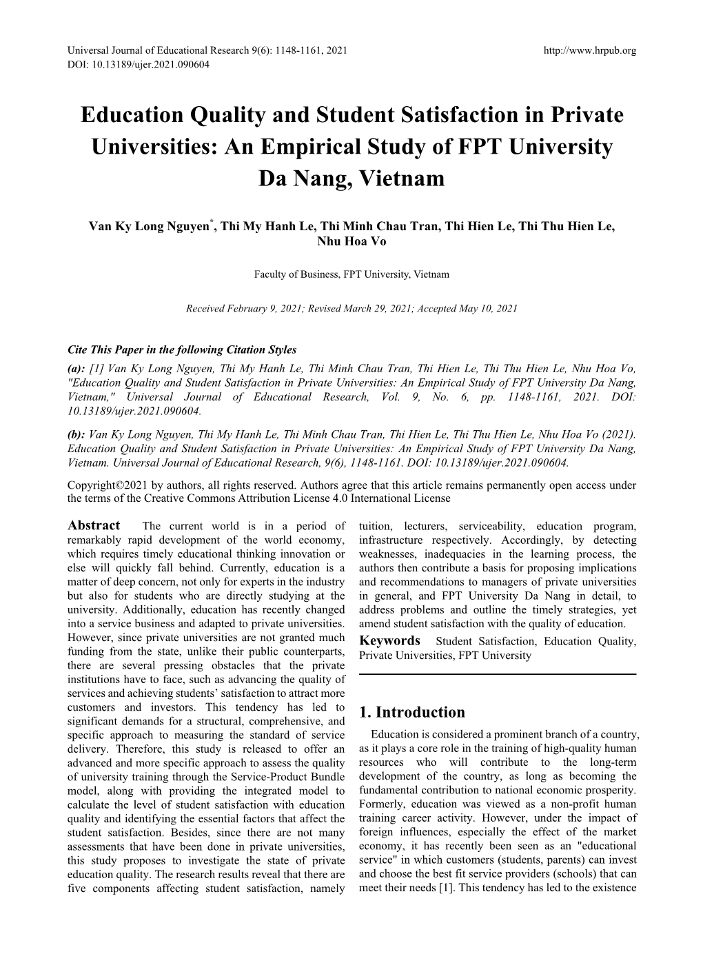 An Empirical Study of FPT University Da Nang, Vietnam