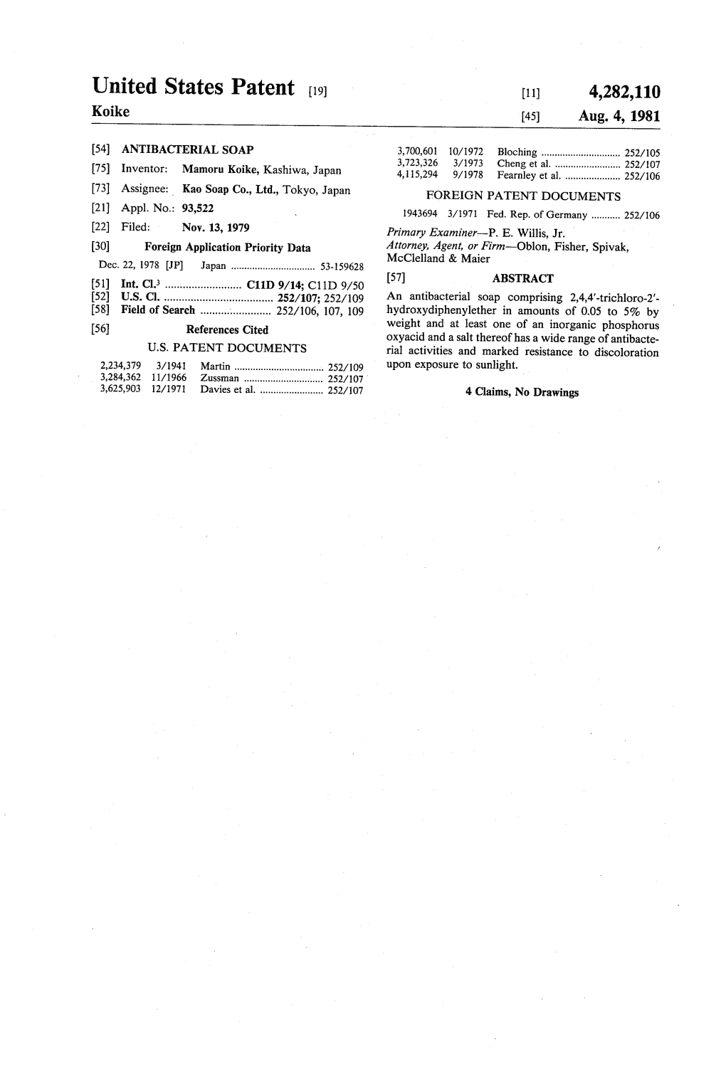 United States Patent (19) 11) 4,282,110 Koike 45) Aug