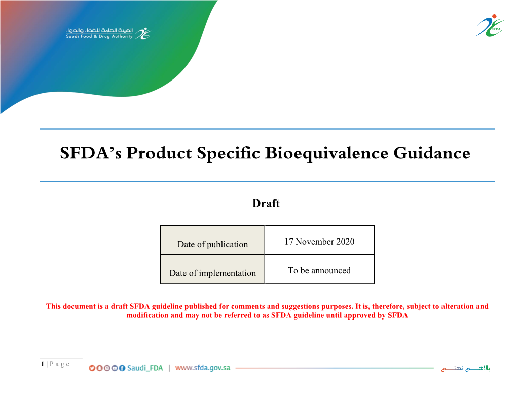 SFDA's Product Specific Bioequivalence Guidance