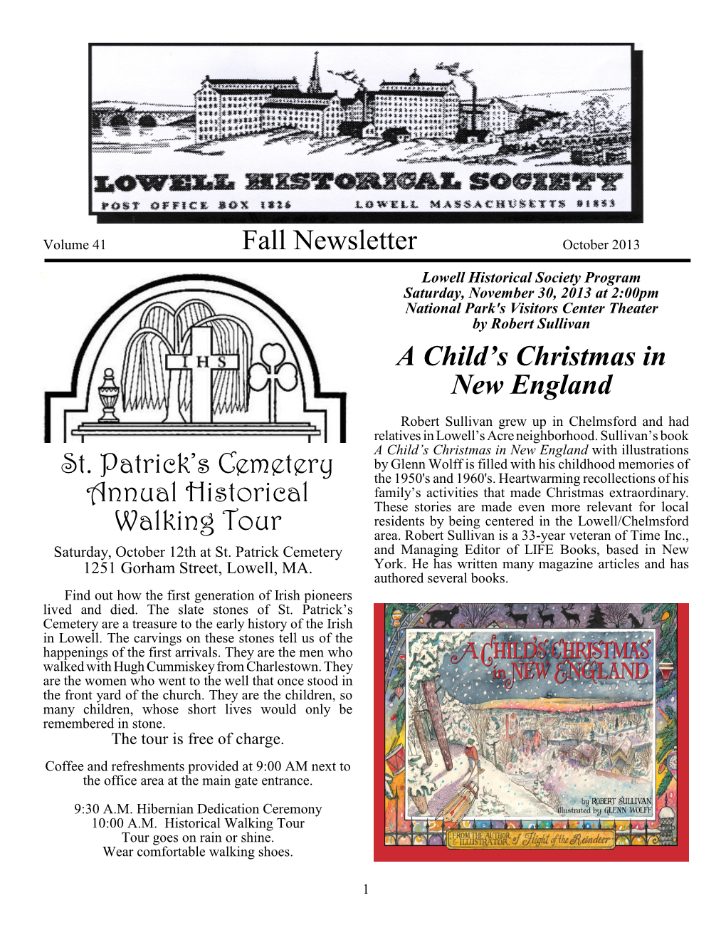 Fall Newsletter St. Patrick's Cemetery Annual Historical Walking Tour A