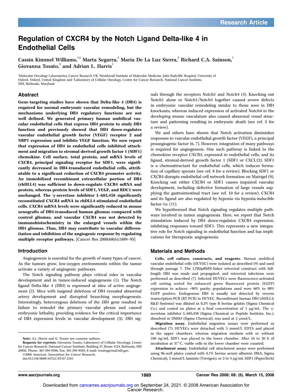 Regulation of CXCR4 by the Notch Ligand Delta-Like 4 in Endothelial Cells