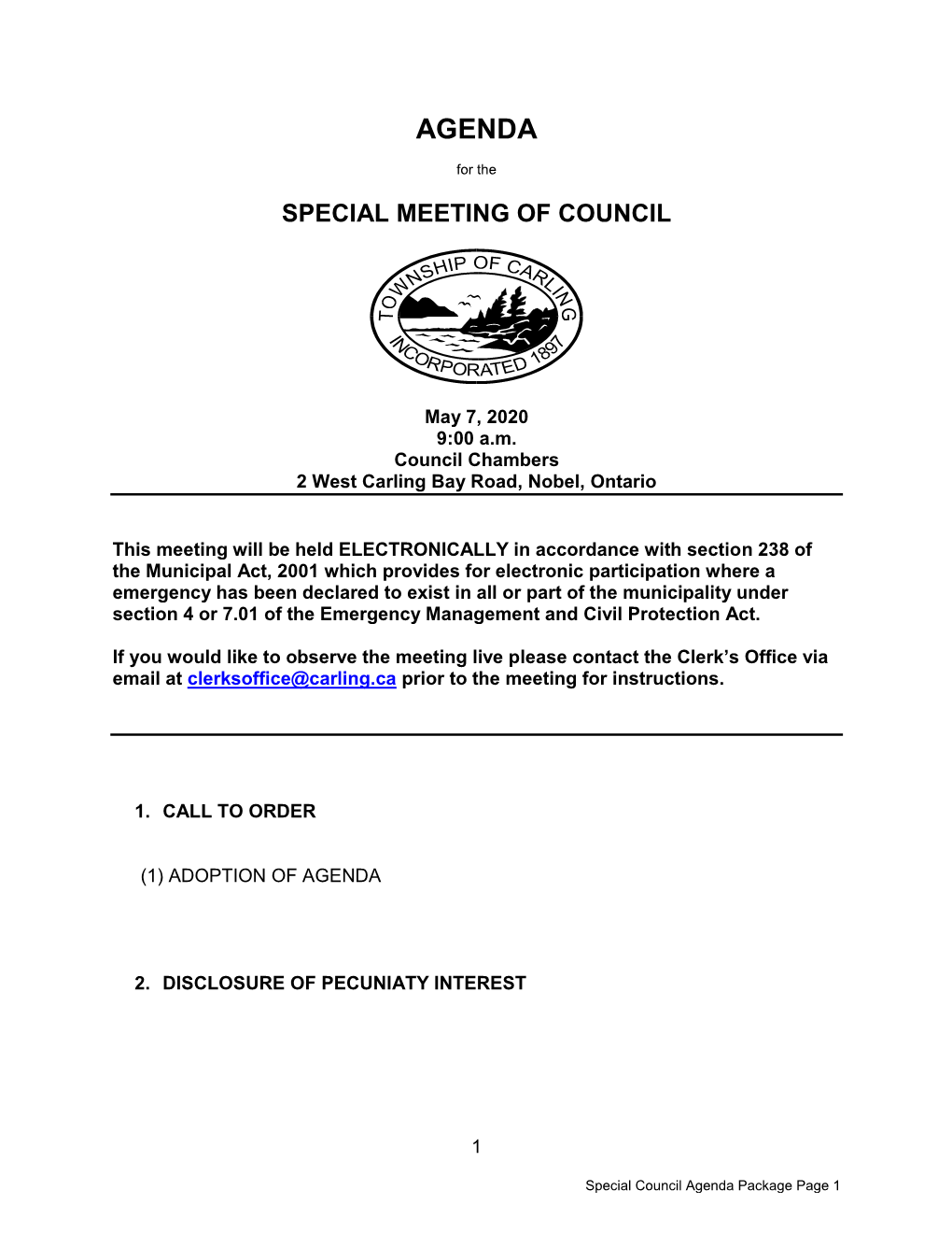 Special Meeting of Council