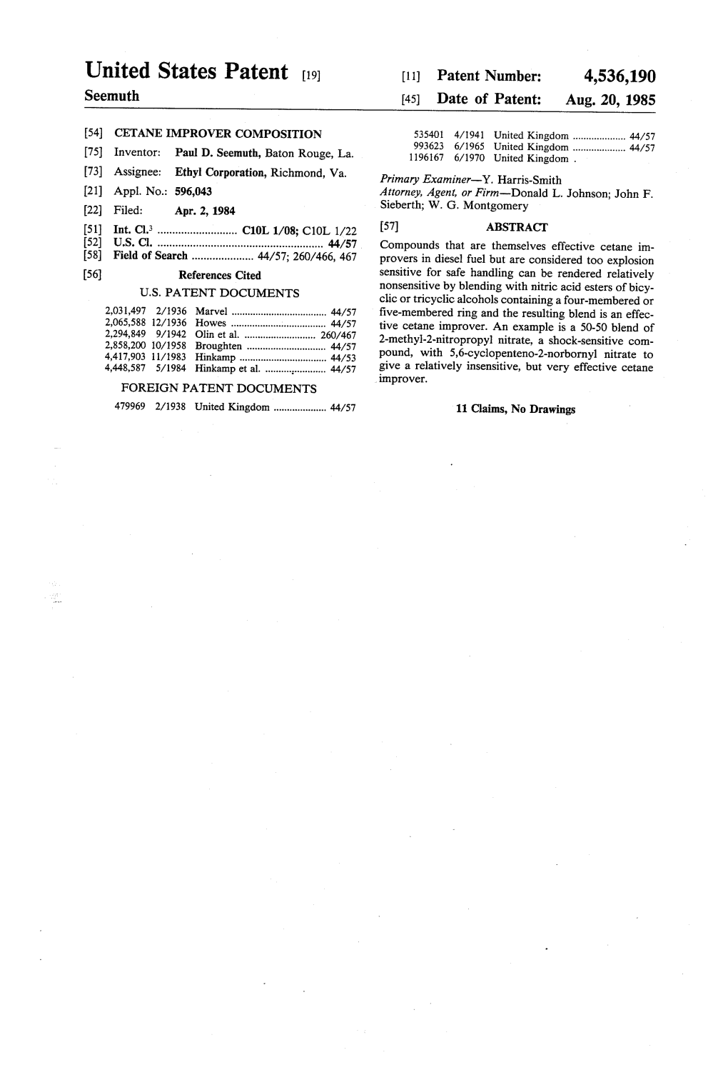 United States Patent (19) 11 Patent Number: 4,536,190 Seemuth (45) Date of Patent: Aug