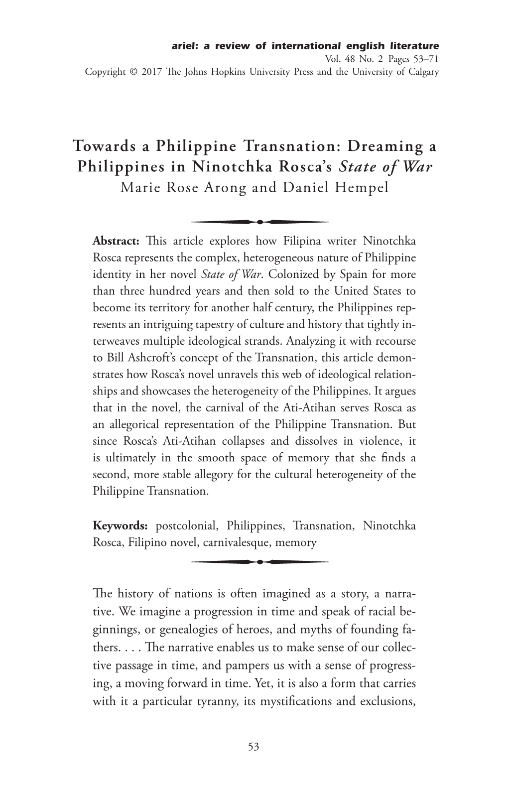 Dreaming a Philippines in Ninotchka Rosca's State Of