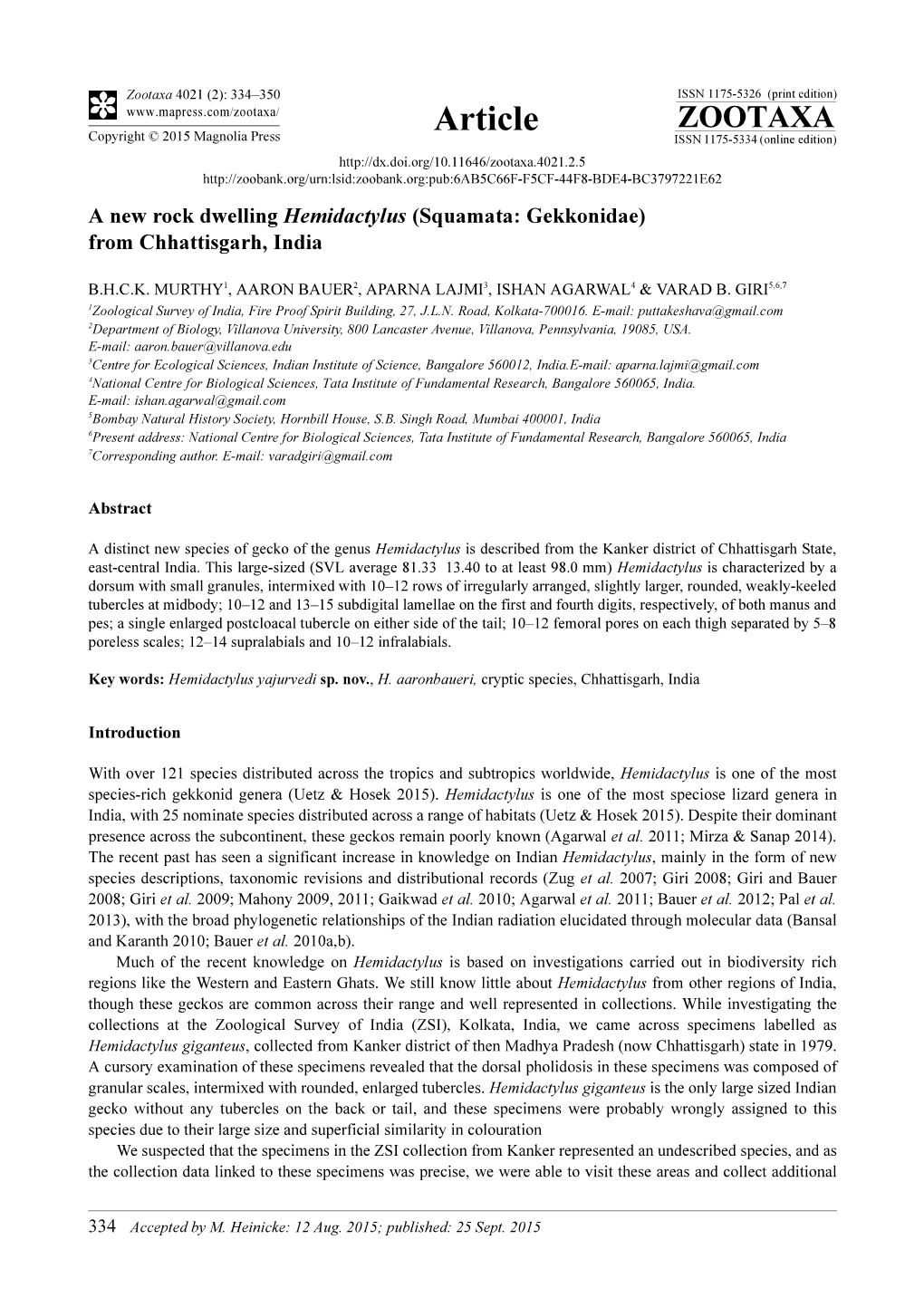 A New Rock Dwelling Hemidactylus (Squamata: Gekkonidae) from Chhattisgarh, India