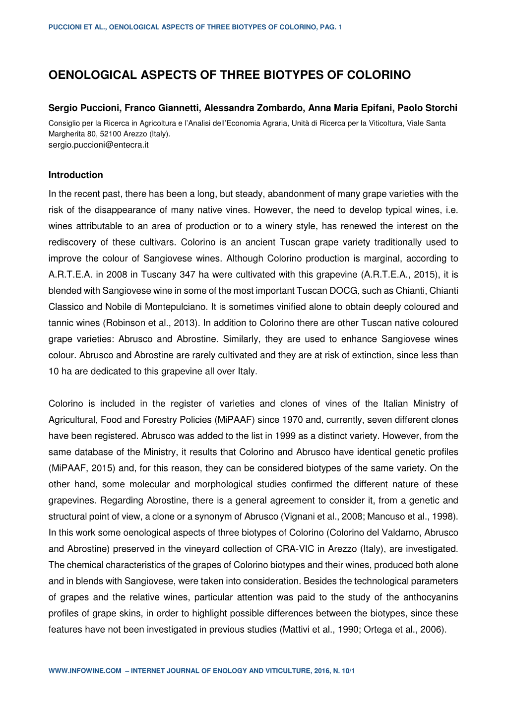 Oenological Aspects of Three Biotypes of Colorino, Pag