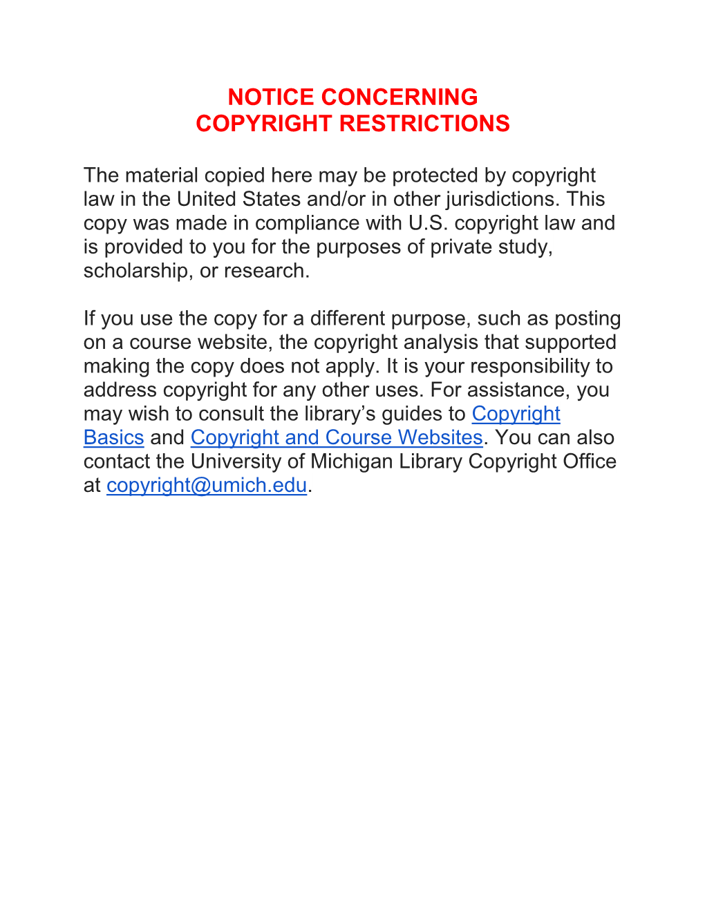 Notice Concerning Copyright Restrictions