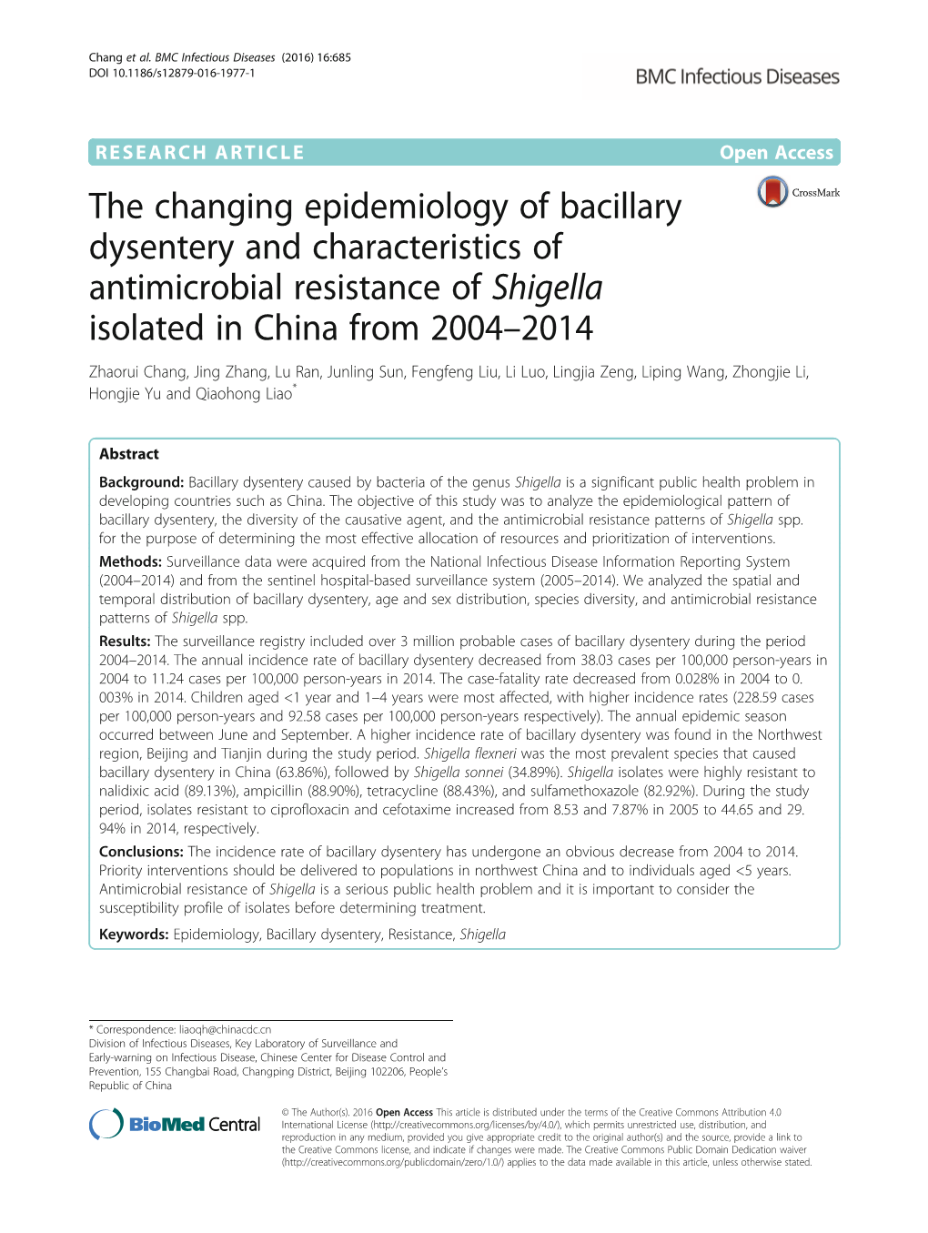 The Changing Epidemiology of Bacillary Dysentery