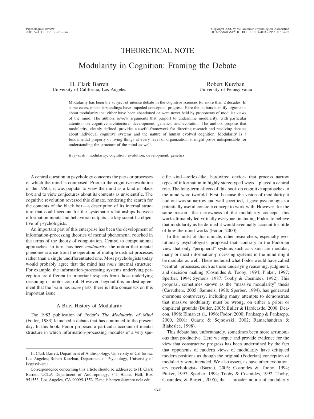 Modularity in Cognition: Framing the Debate