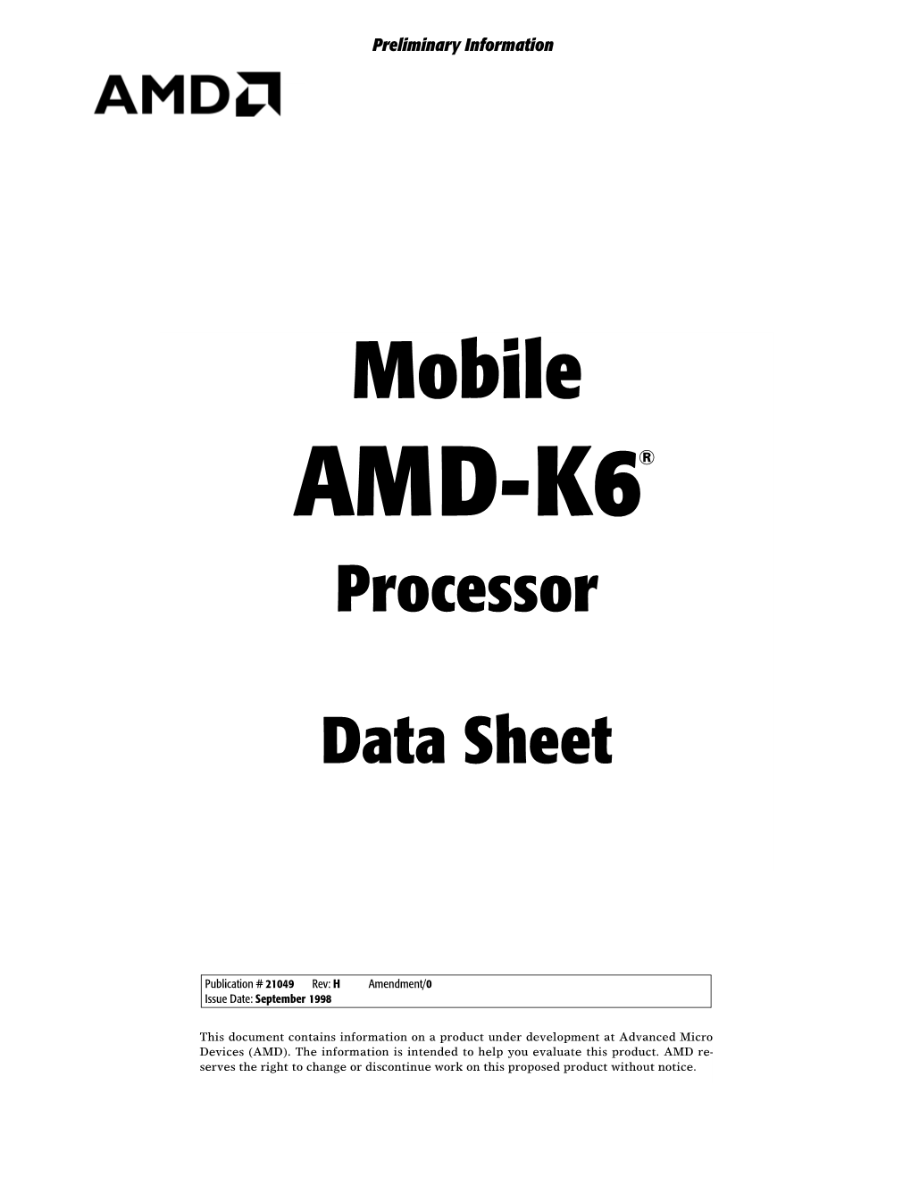 Mobile AMD-K6® Processor Data Sheet