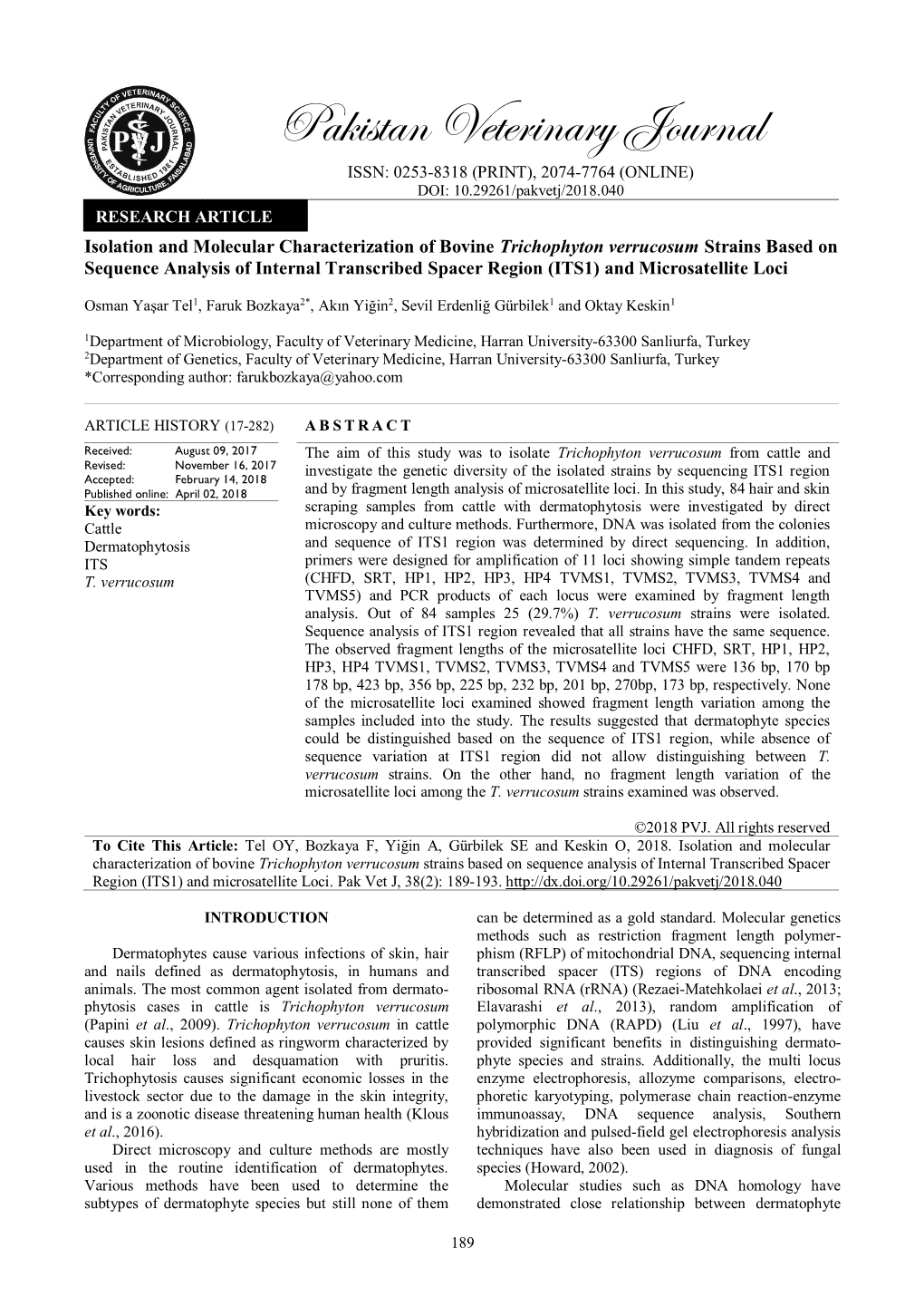 Isolation and Molecular Characterization of Bovine