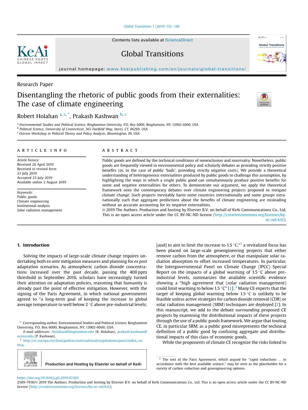 Disentangling the Rhetoric of Public Goods from Their Externalities: the Case of Climate Engineering