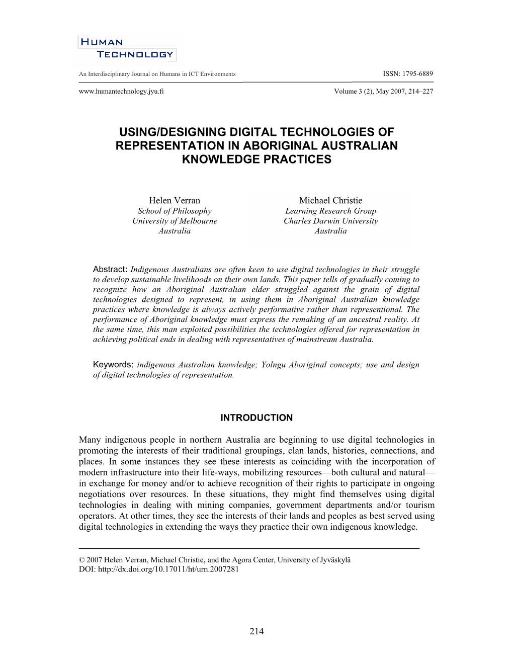 Using/Designing Digital Technologies of Representation in Aboriginal Australian Knowledge Practices