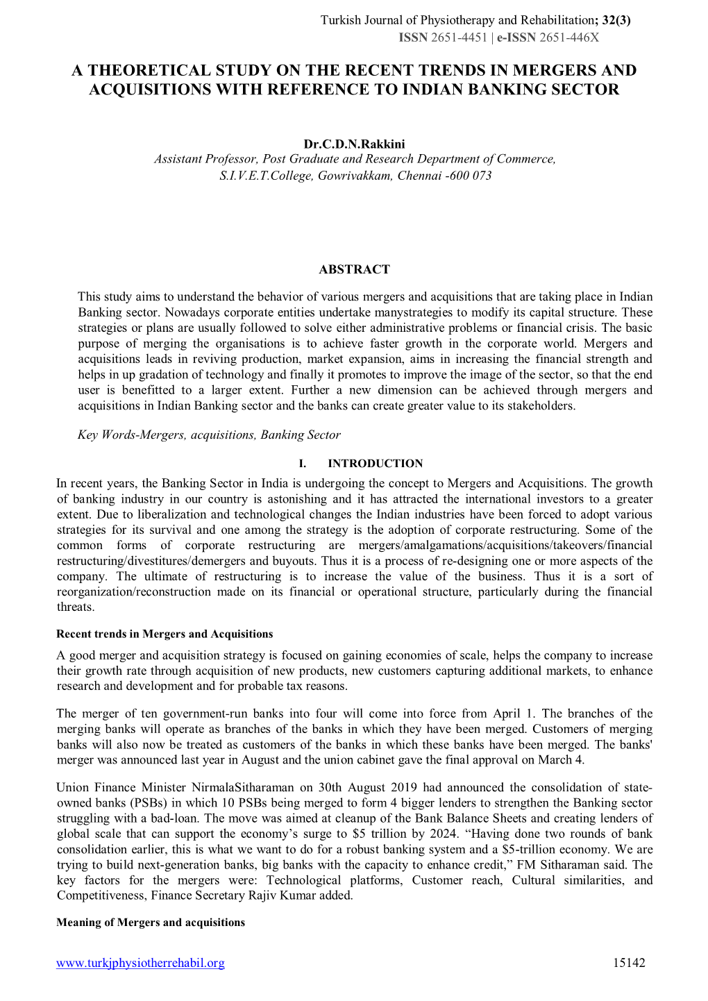 A Theoretical Study on the Recent Trends in Mergers and Acquisitions with Reference to Indian Banking Sector