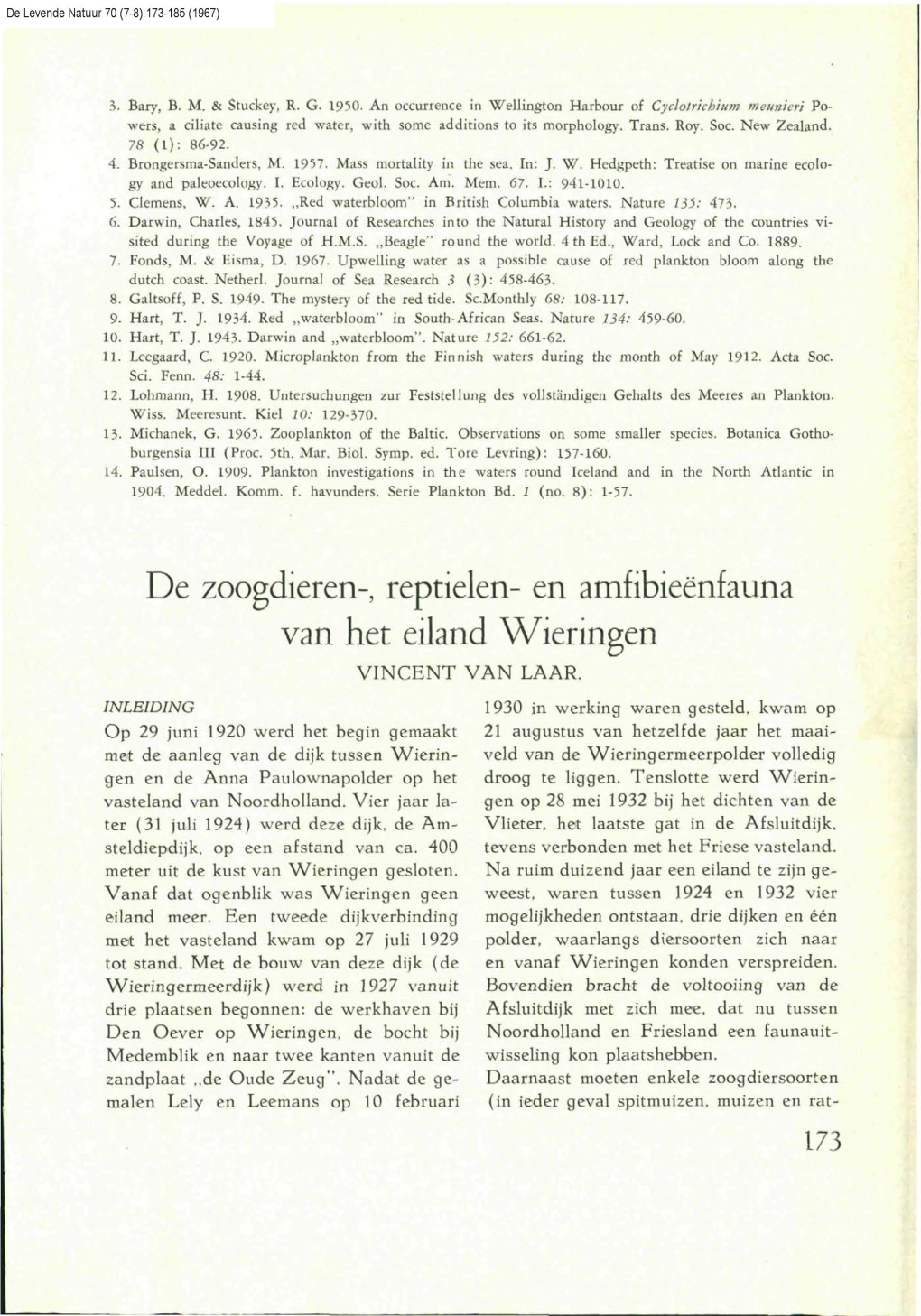 Laar, V. Van (1967) De Zoogdieren-, Reptielen- En Amfibienfauna Van Het