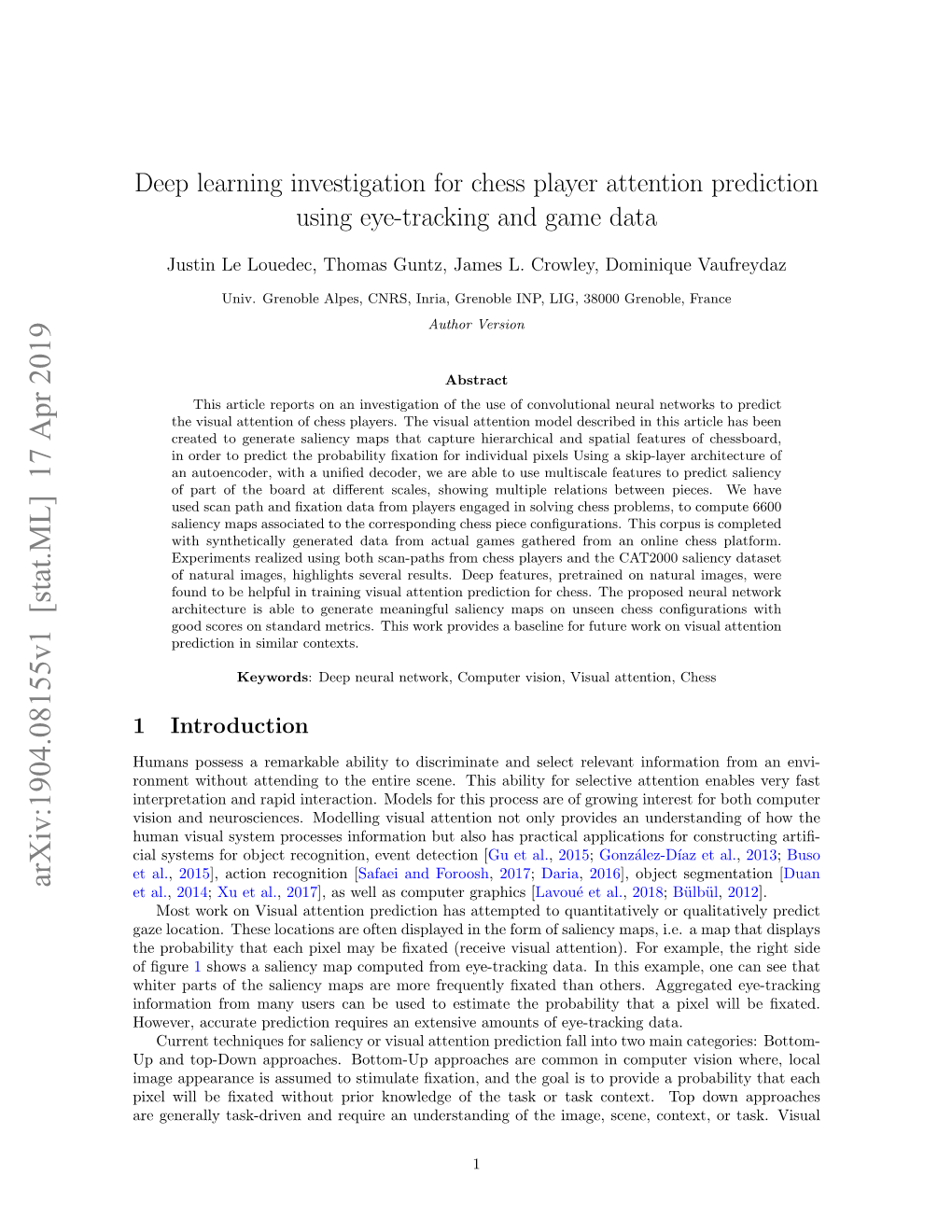 Deep Learning Investigation for Chess Player Attention Prediction Using Eye-Tracking and Game Data