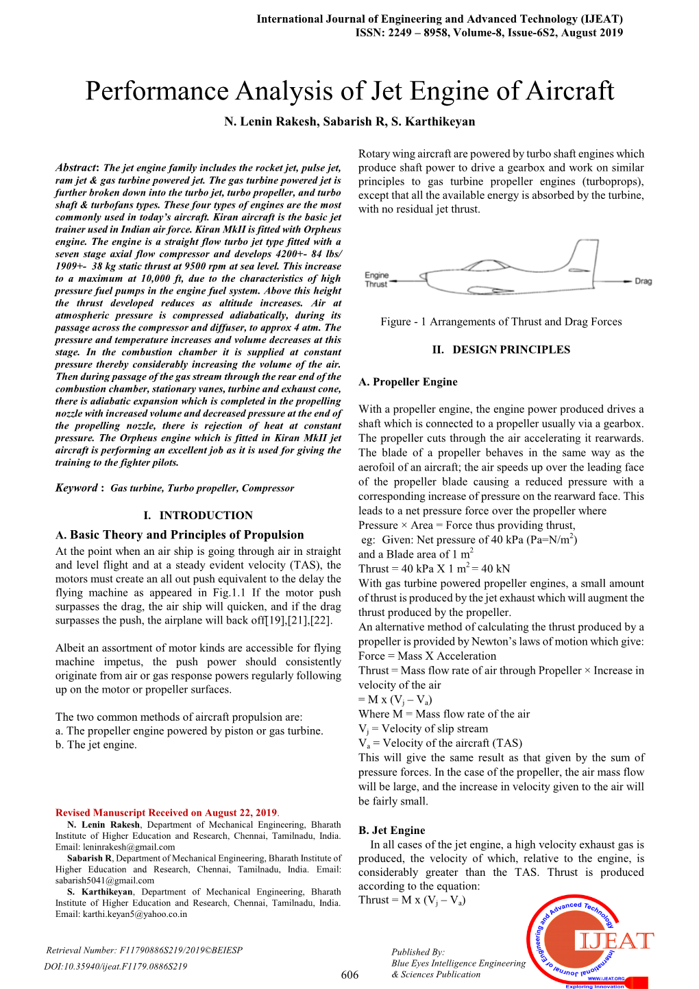 Performance Analysis of Jet Engine of Aircraft N