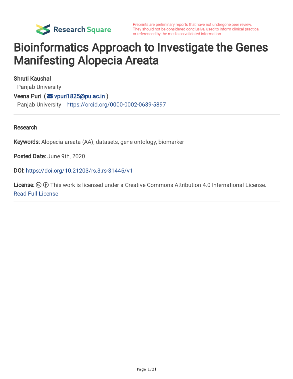 Bioinformatics Approach to Investigate the Genes Manifesting Alopecia Areata