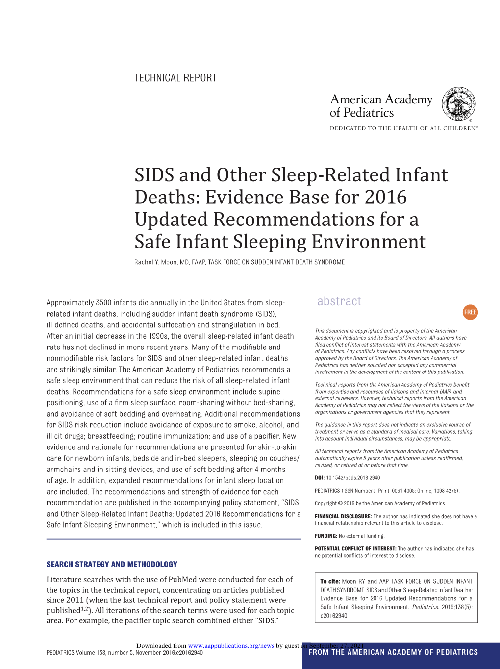 SIDS and Other Sleep Related Infant Deaths: Evidence Base for 2016