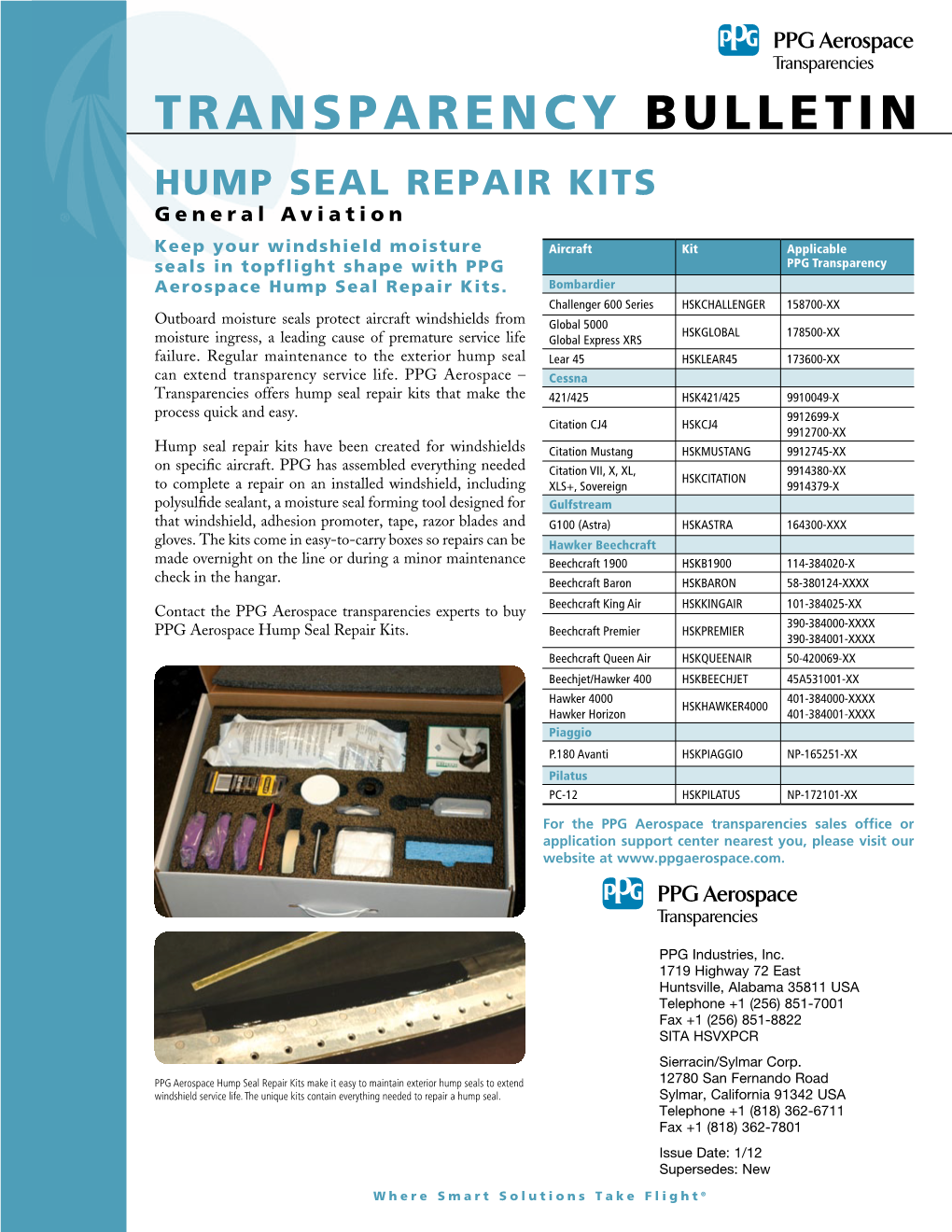 TRANSPARENCY BULLETIN HUMP SEAL REPAIR KITS General Aviation