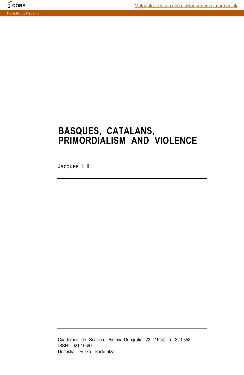 Basques, Catalans, Primordialism and Violence