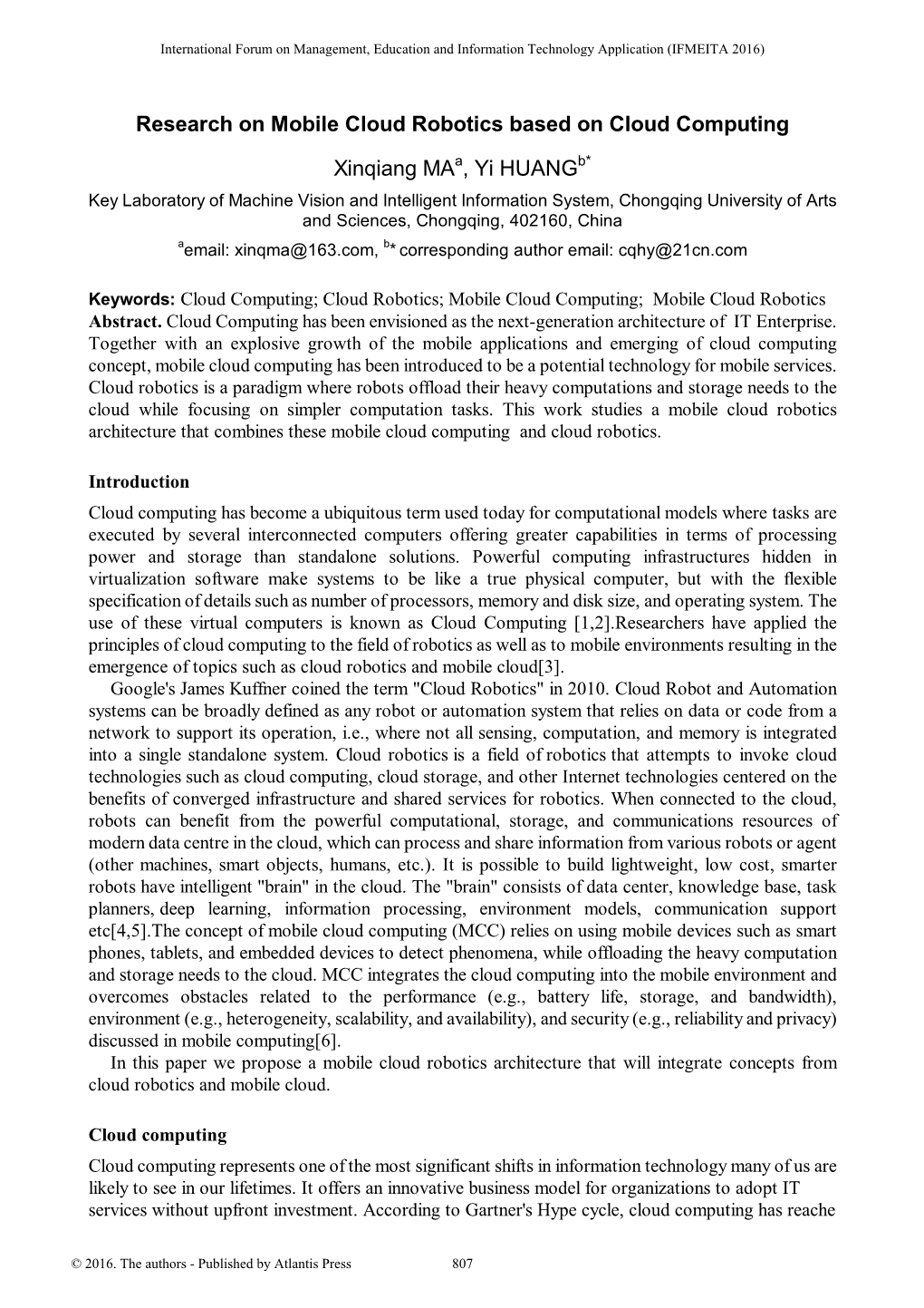 Research on Mobile Cloud Robotics Based on Cloud Computing