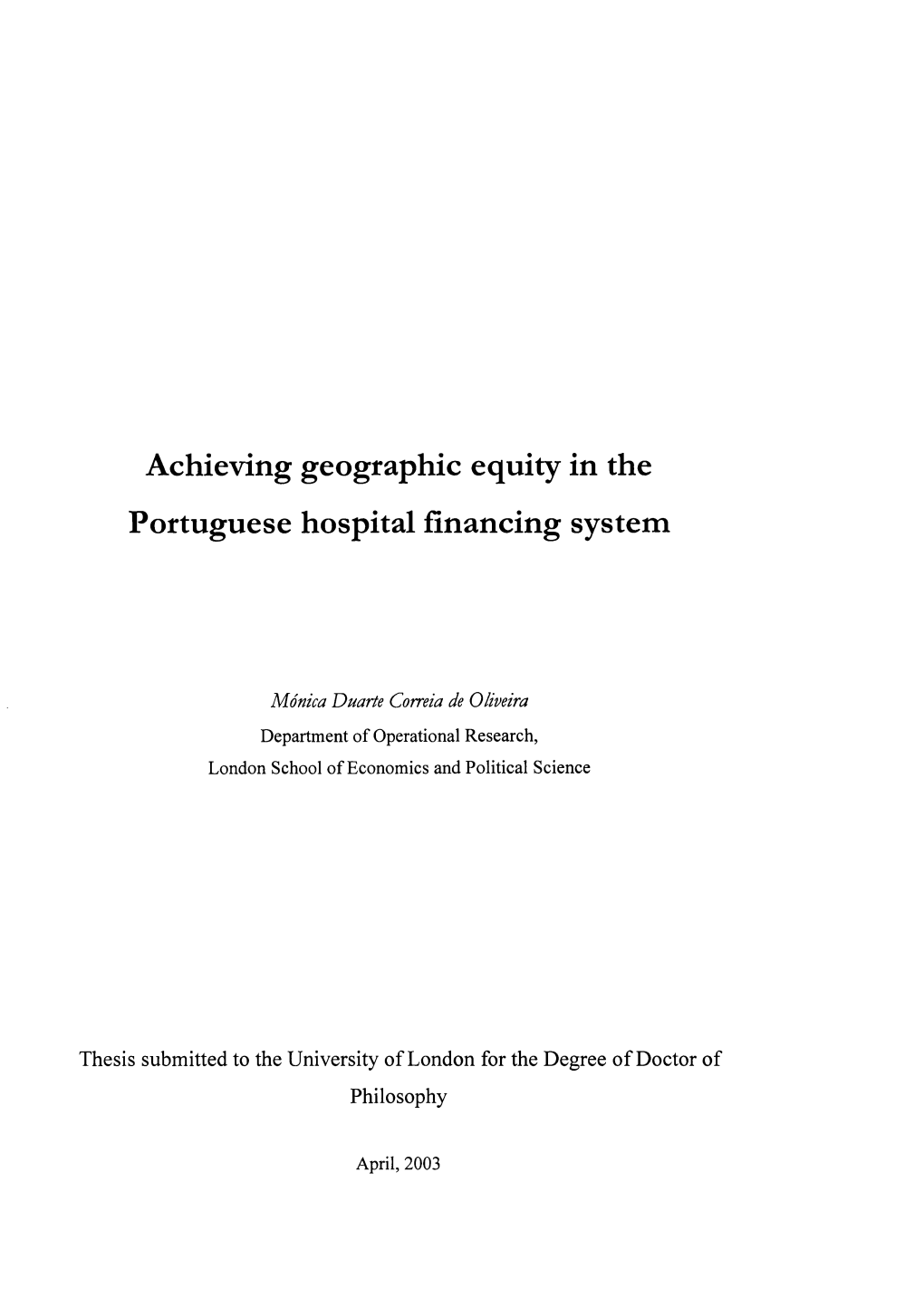 Achieving Geographic Equity in the Portuguese Hospital Financing System