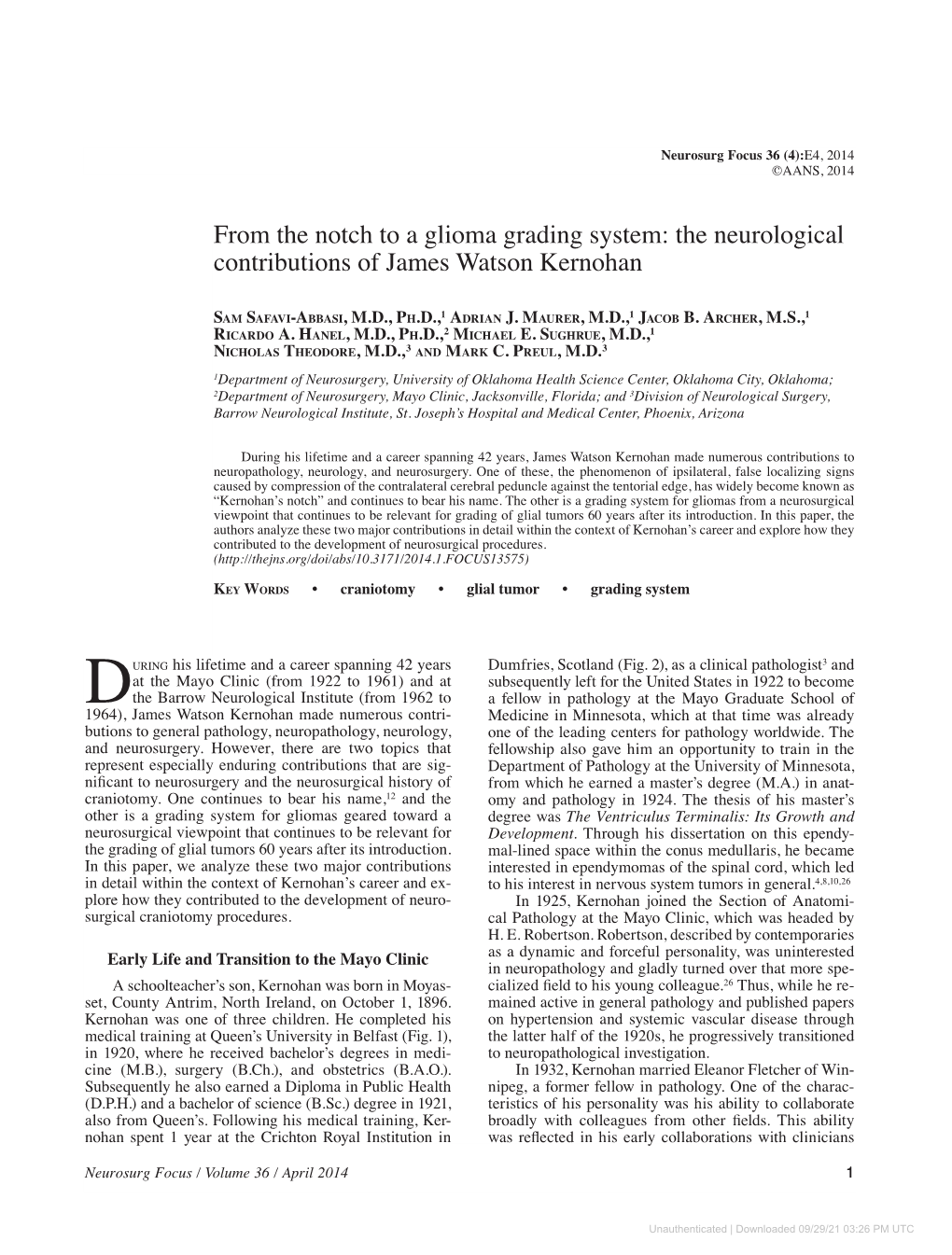 The Neurological Contributions of James Watson Kernohan