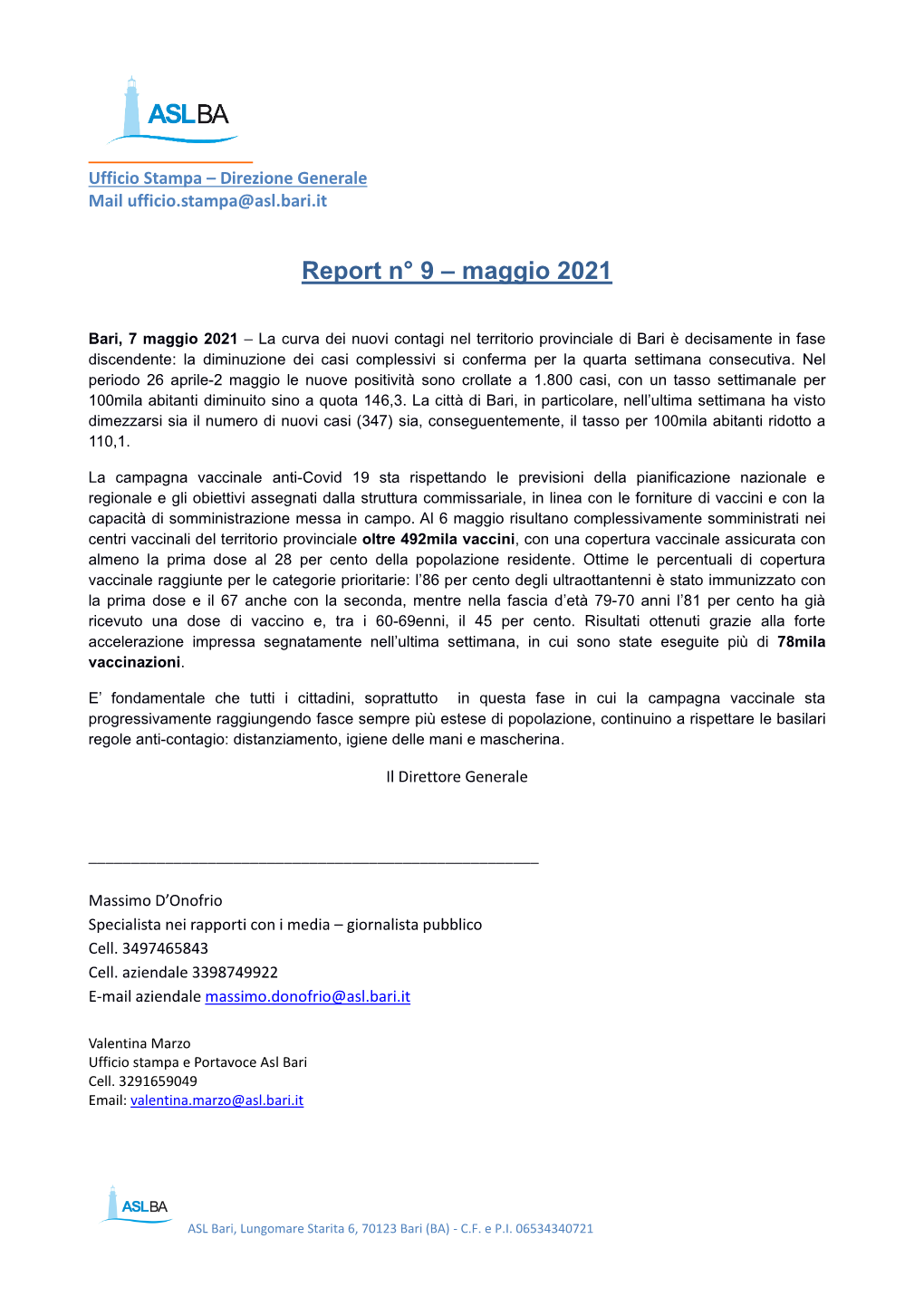 Report N° 9 – Maggio 2021