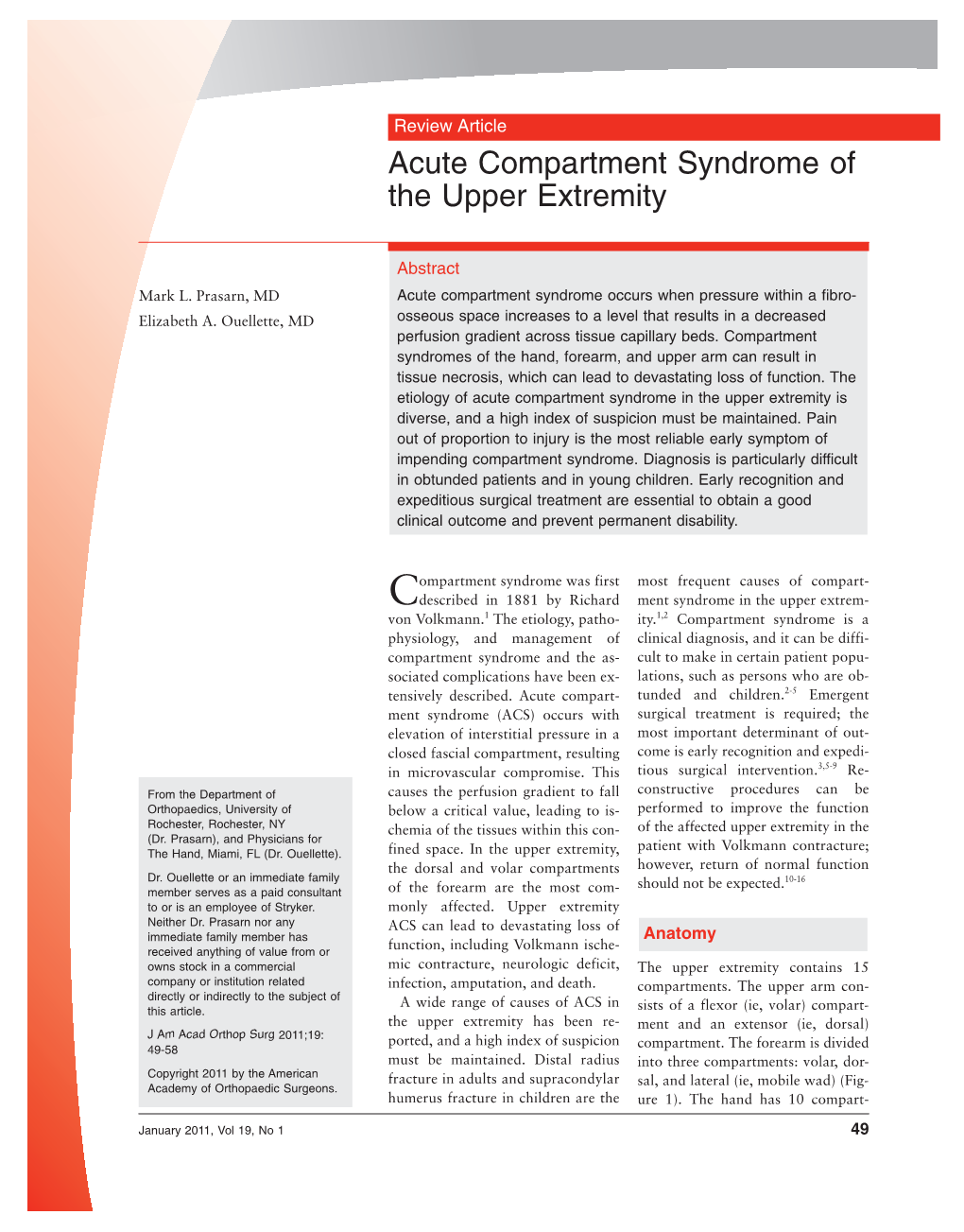 Acute Compartment Syndrome of the Upper Extremity