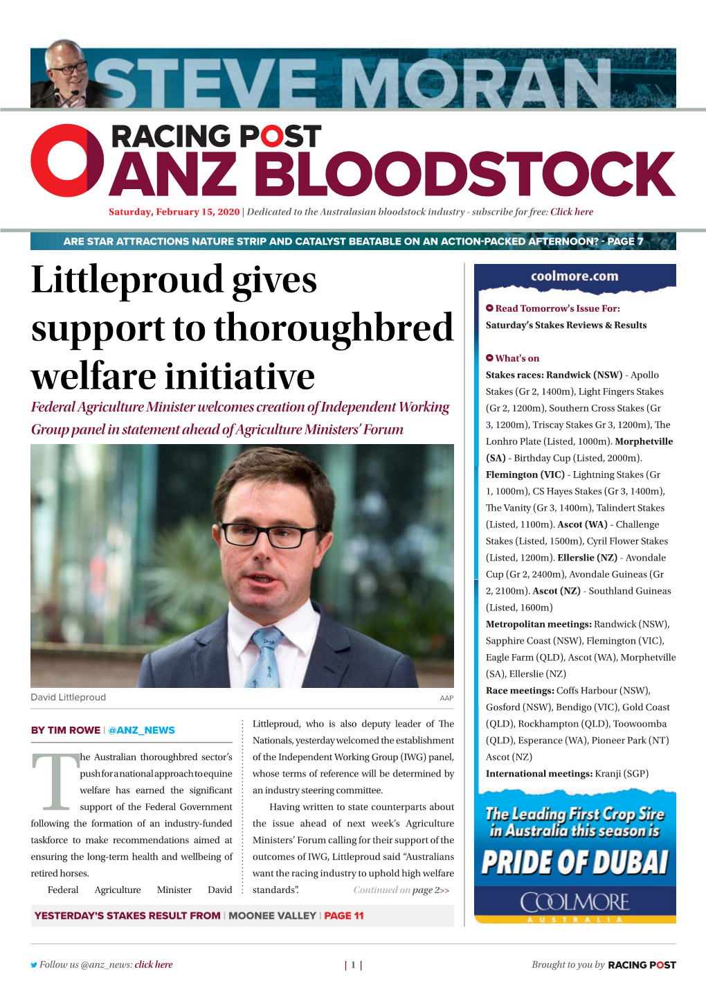 Littleproud Gives Support to Thoroughbred Welfare Initiative