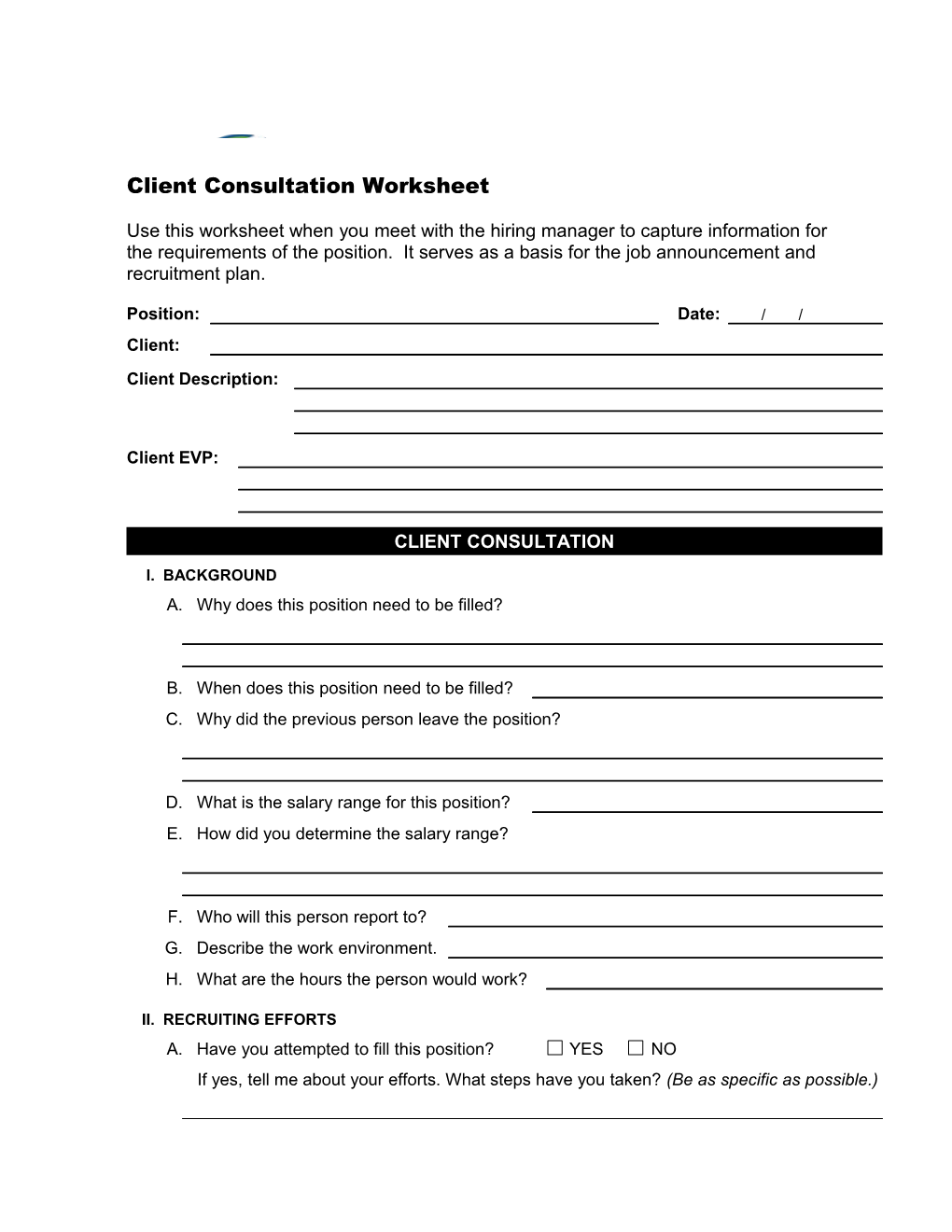 Client Consultation Worksheet