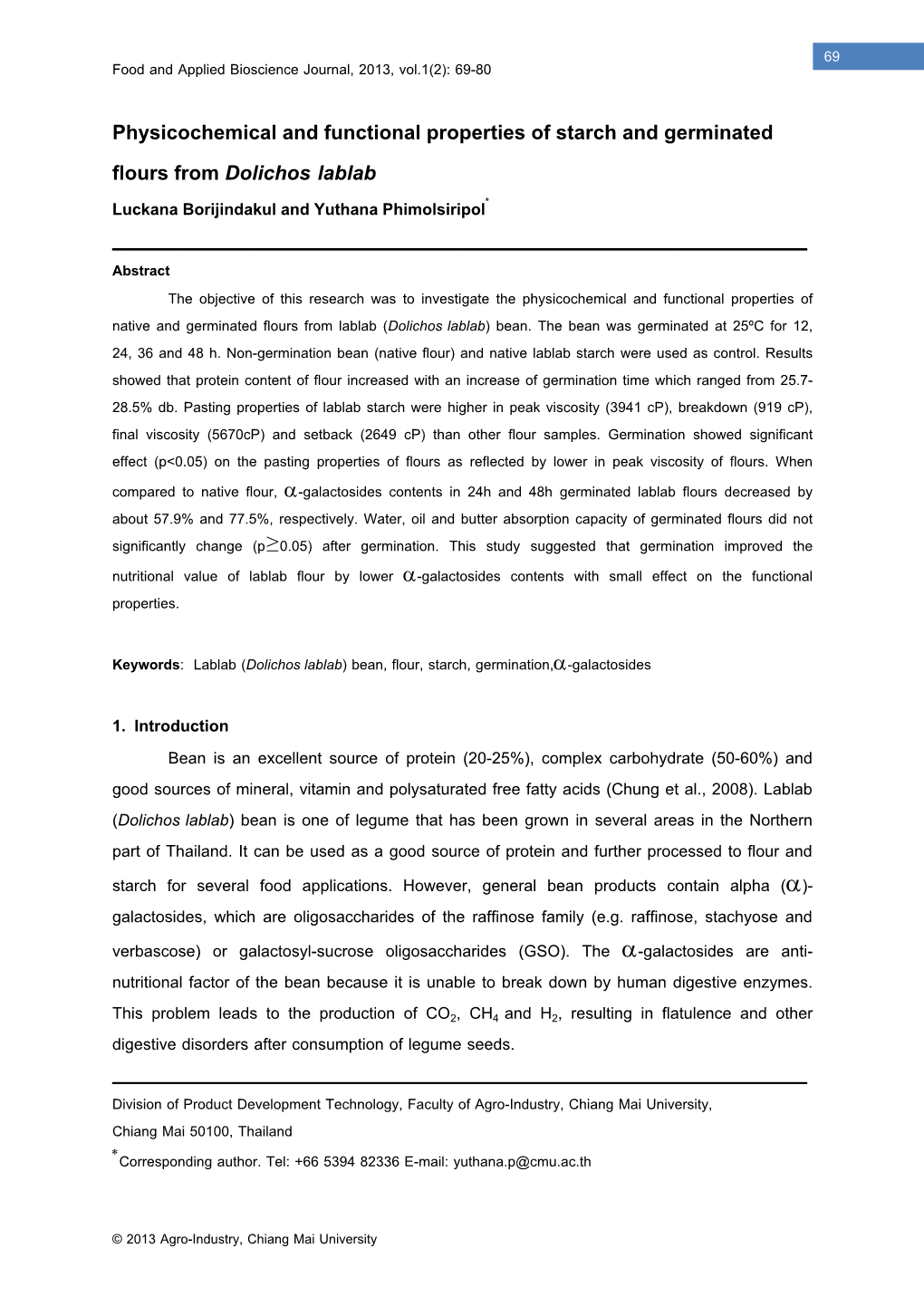 Physicochemical and Functional Properties of Starch and Germinated