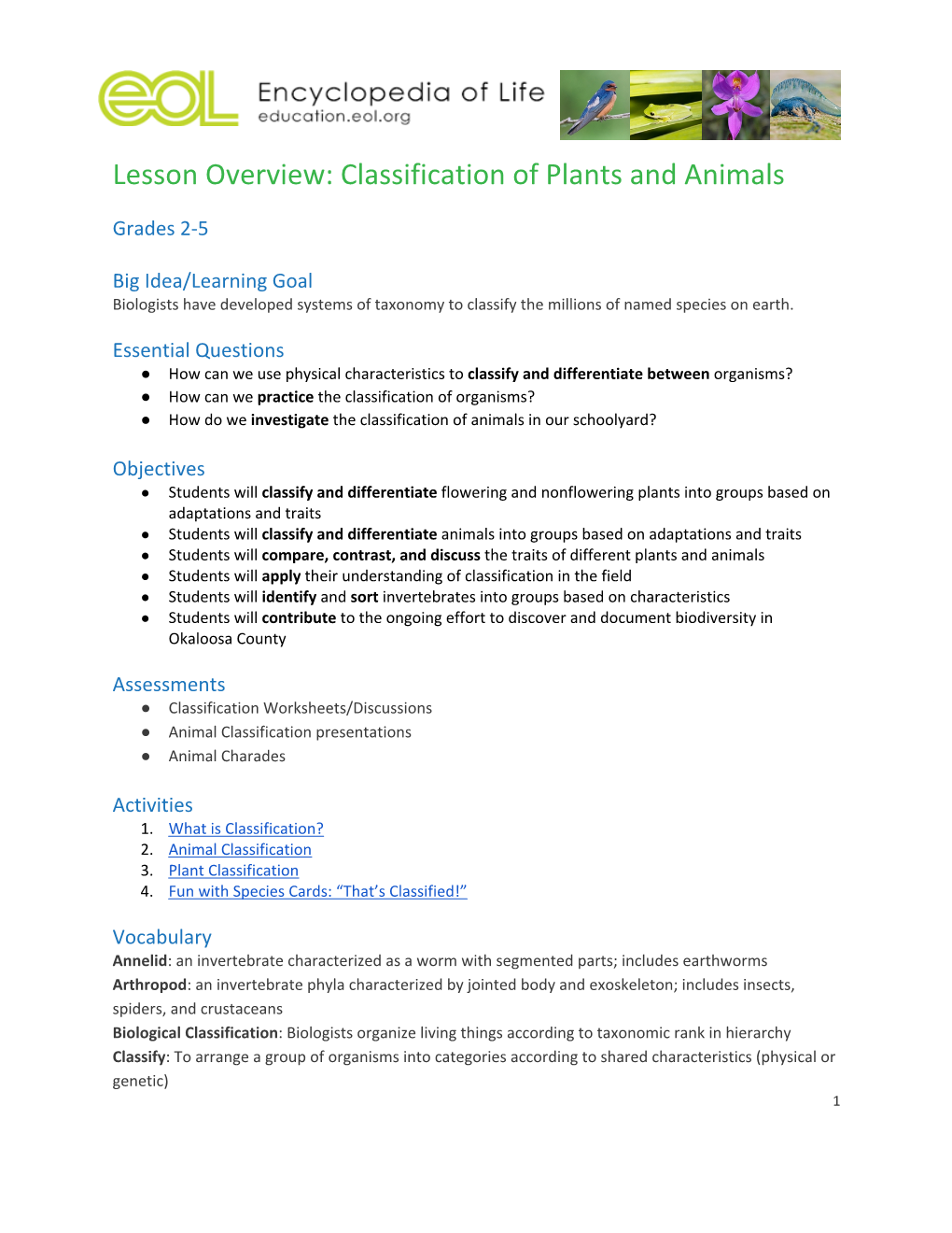 Lesson Overview: Classification of Plants and Animals