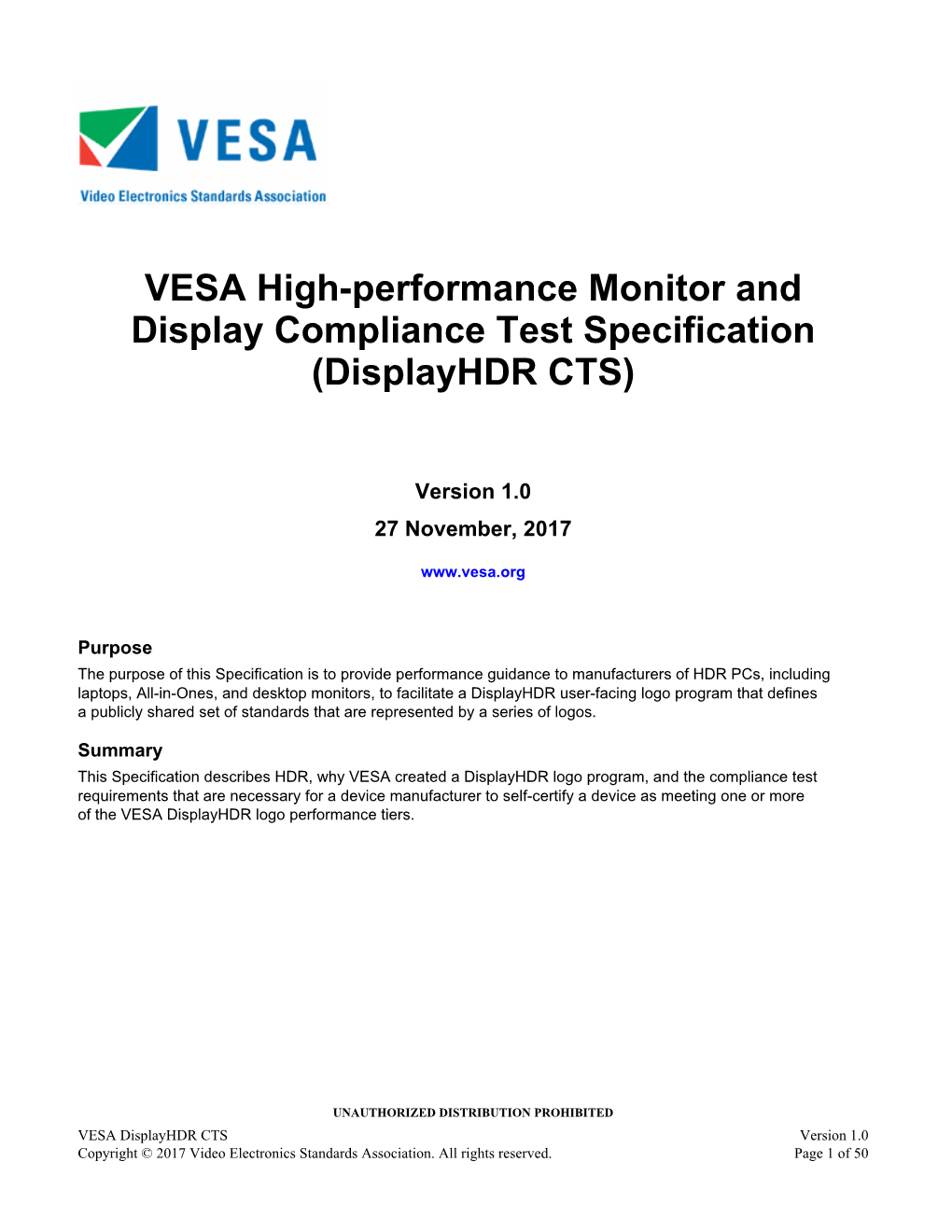 VESA Displayhdr CTS, Version