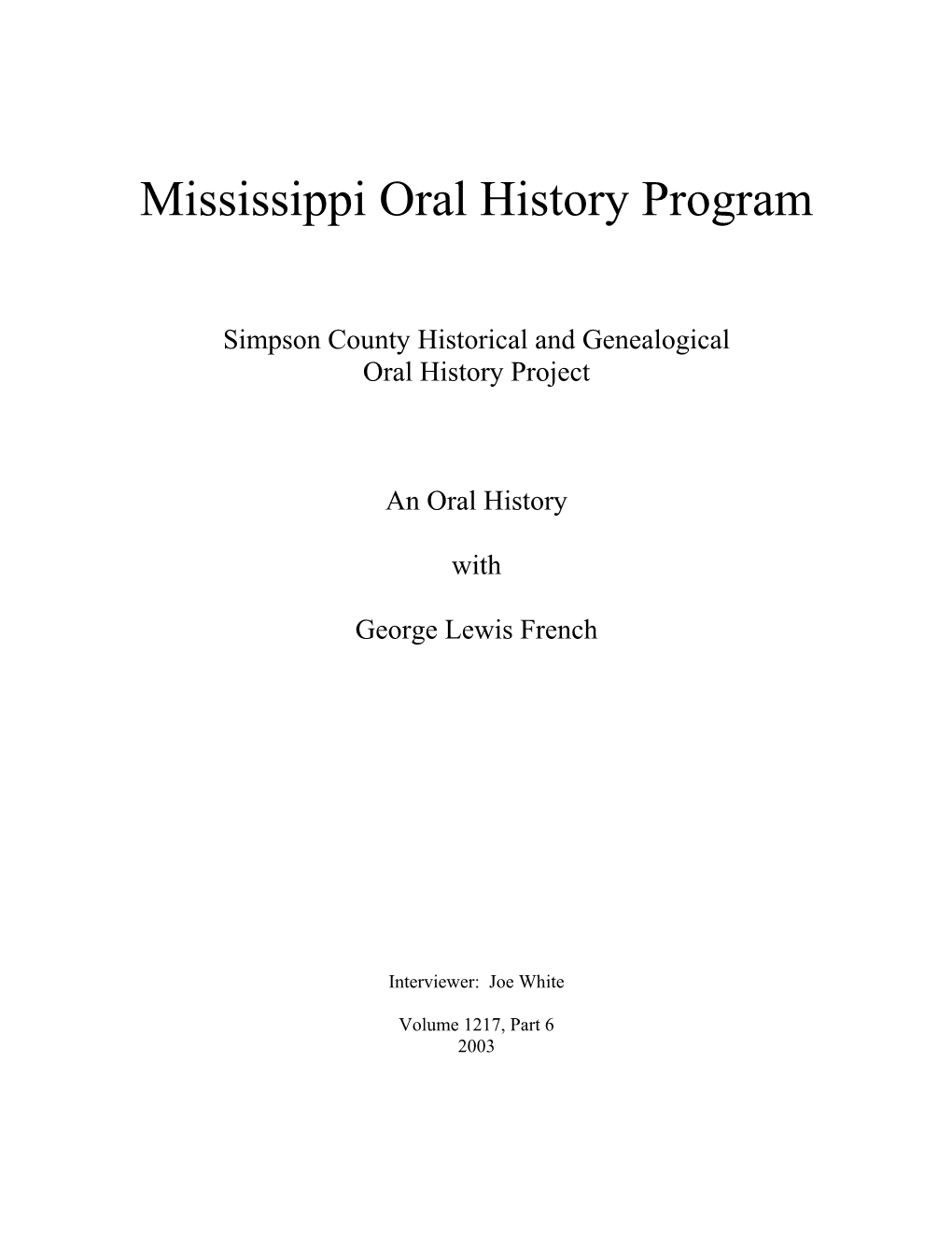 Mississippi Oral History Program