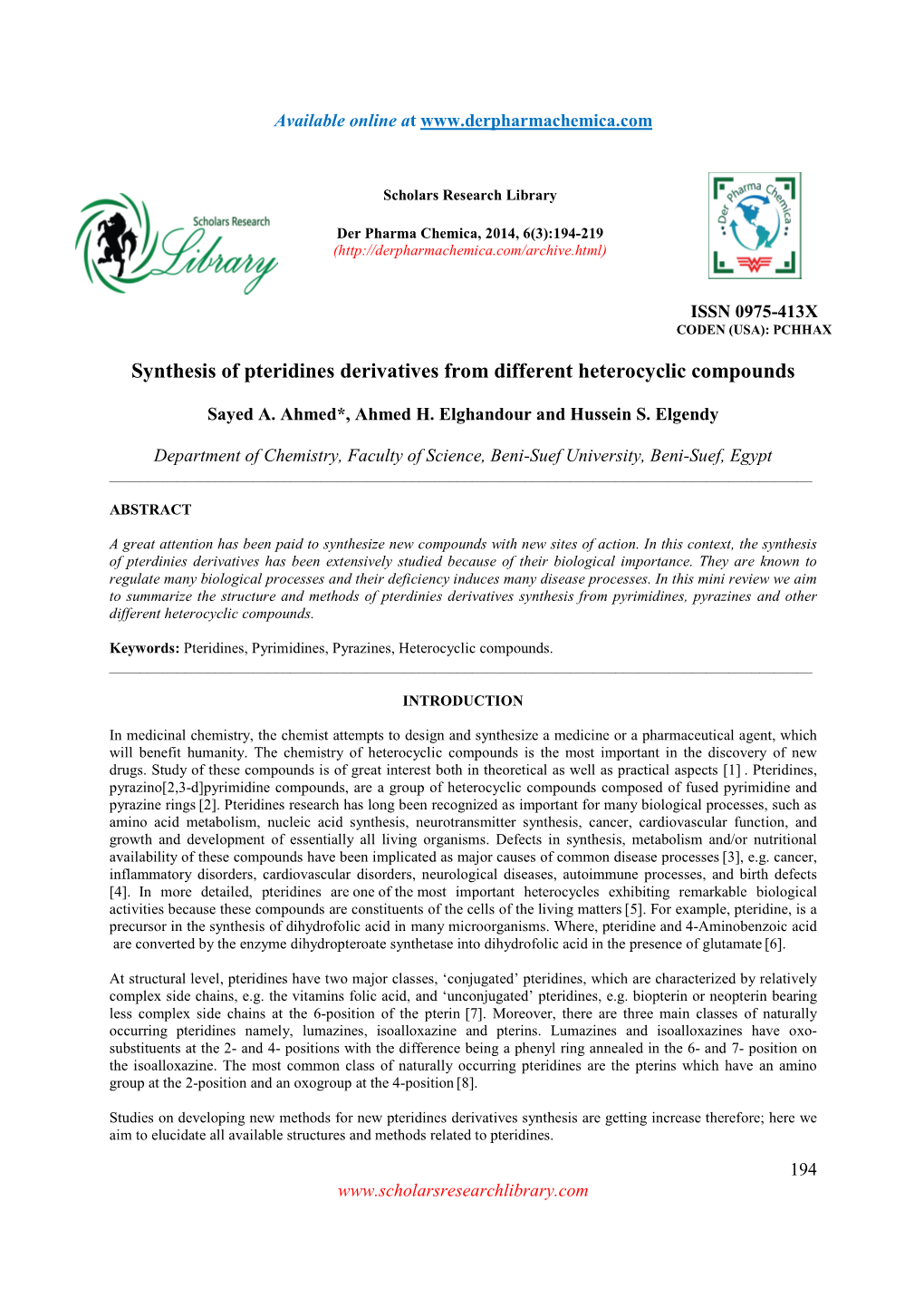 Synthesis of Pteridines Derivatives from Different Heterocyclic Compounds