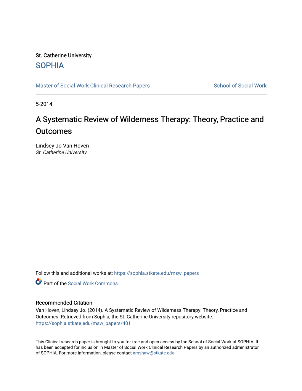 A Systematic Review of Wilderness Therapy: Theory, Practice and Outcomes