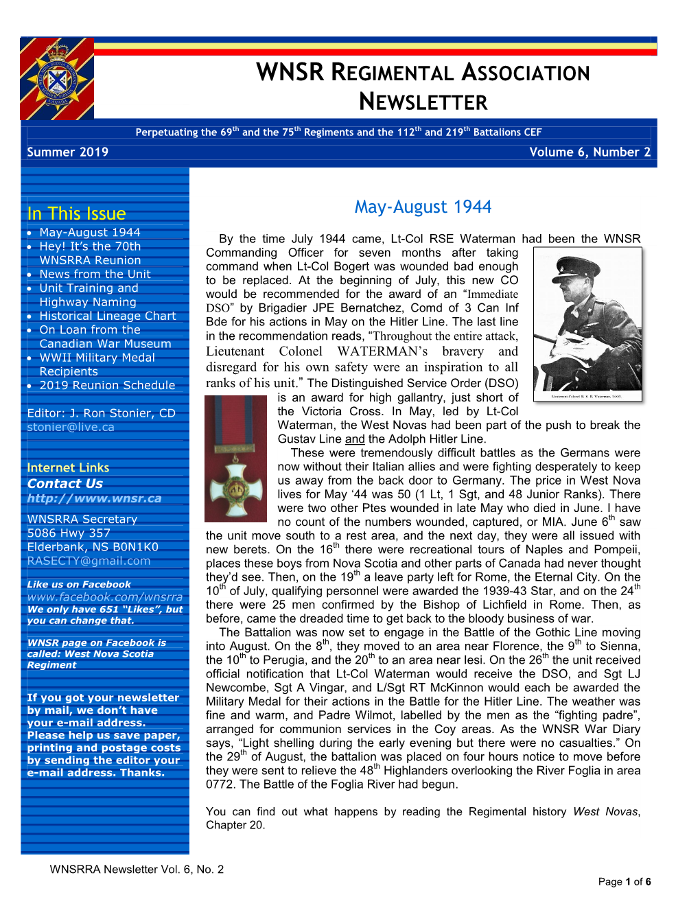 Wnsr Regimental Association Newsletter