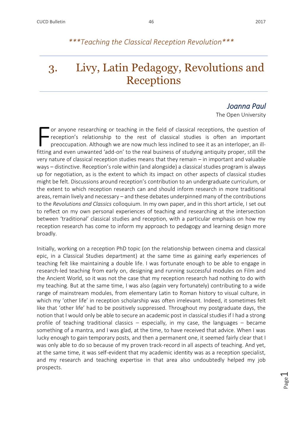 1 3. Livy, Latin Pedagogy, Revolutions and Receptions