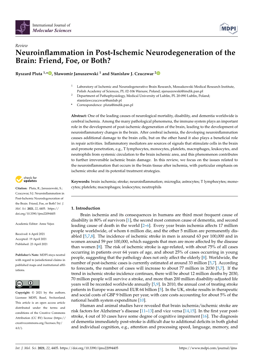 Neuroinflammation in Post-Ischemic Neurodegeneration of The