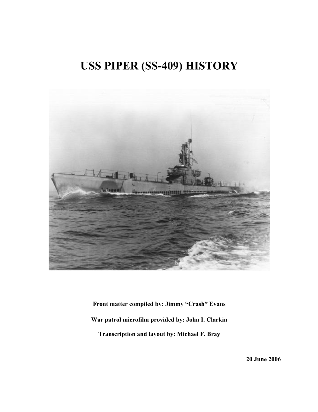 Uss Piper (Ss-409) History