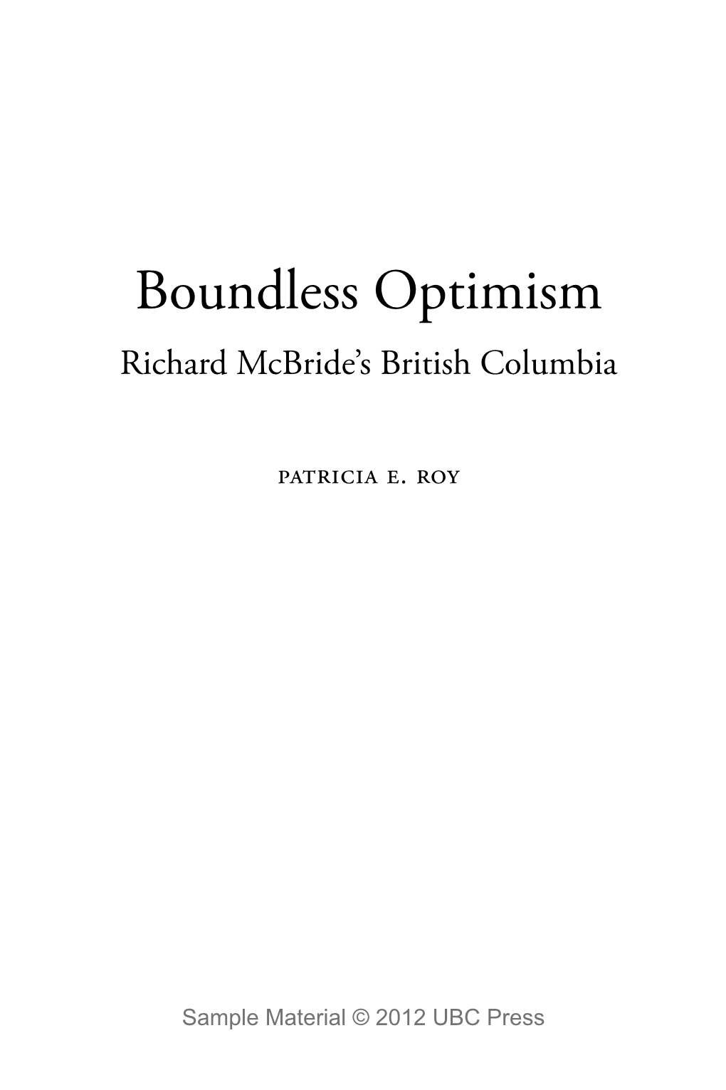 Boundless Optimism Richard Mcbride’S British Columbia