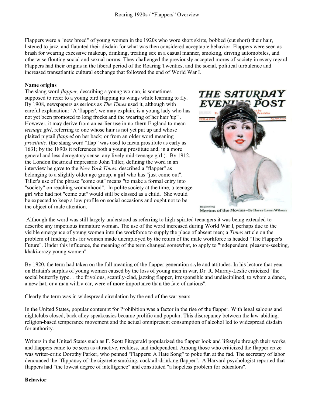 Roaring 1920S / “Flappers” Overview Flappers Were a 