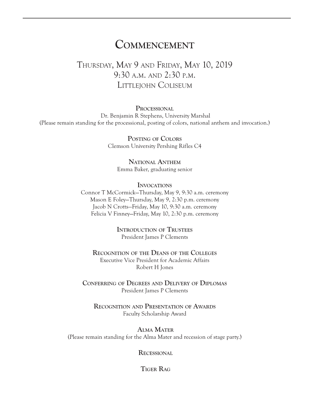 Commencement Program May 2019