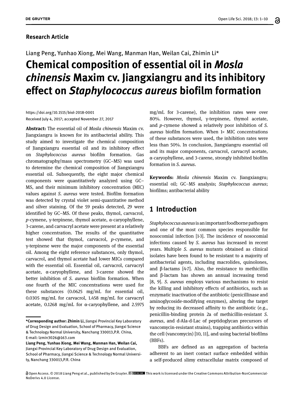 Chemical Composition of Essential Oil in Mosla Chinensis Maxim Cv